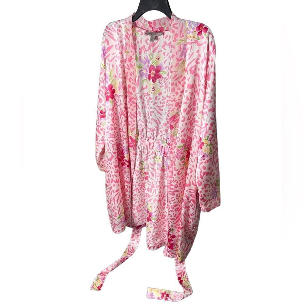 Morgan Taylor satin robe pink leopard floral size L/XL